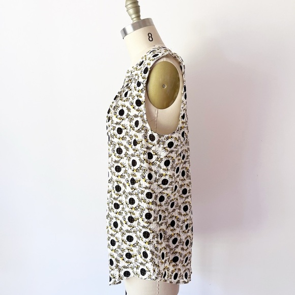 Modcloth White and Yellow Bee Print Blouse Sleeveless Novelty - Picture 5 of 8
